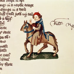Le Prêtre des Nonnes (détail) des Contes de Canterbury, par Geoffrey Chaucer, manuscrit Ellesmere, édition fac-similé, 1911